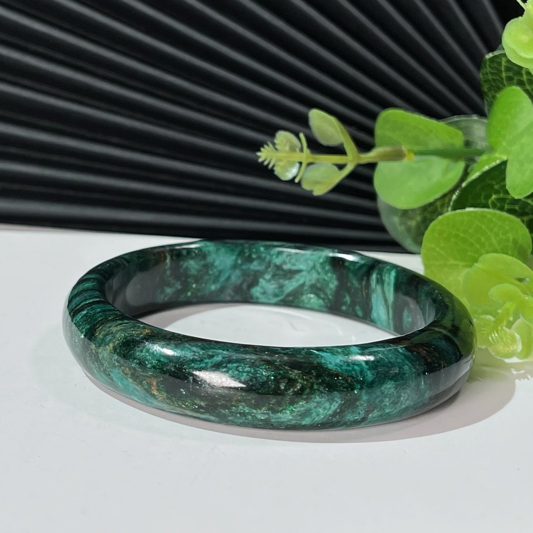 绿色锂云母手镯58MM 粼光双天眼 千层纹星光祖母晶手环 静谧森林 - 手链/手环 - 半宝石 绿色