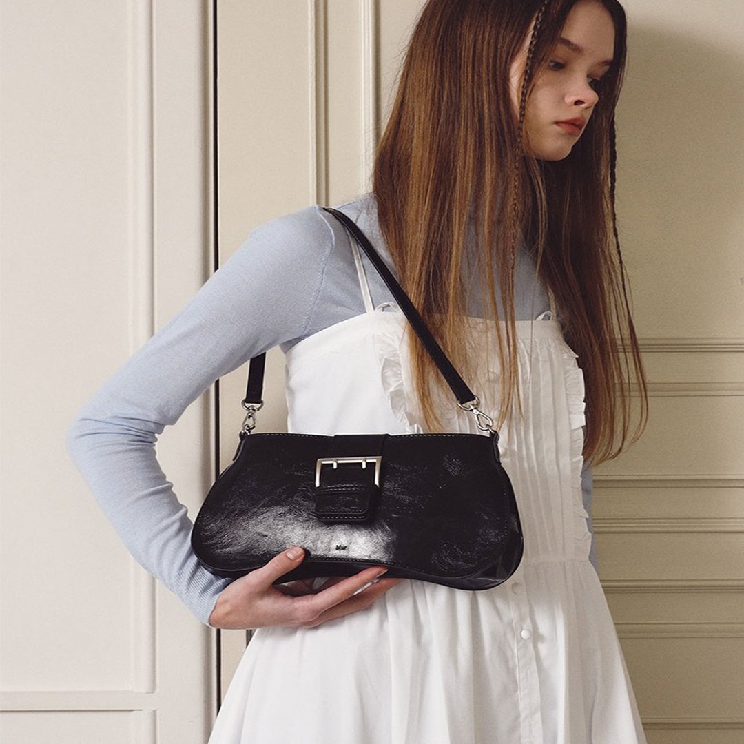 韩国制 MUR Oze Bag Mini Vegan Leather 包包 (Crinkle Black) - 侧背包/斜挎包 - 环保材料 