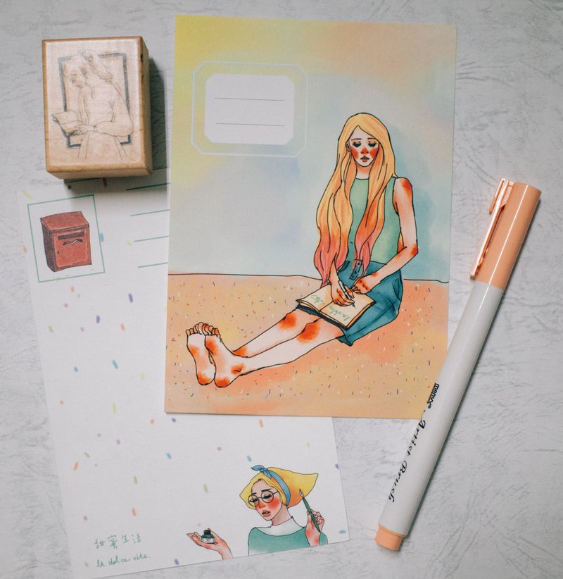 好的一年明信片 - 卡片/明信片 - 纸 粉红色