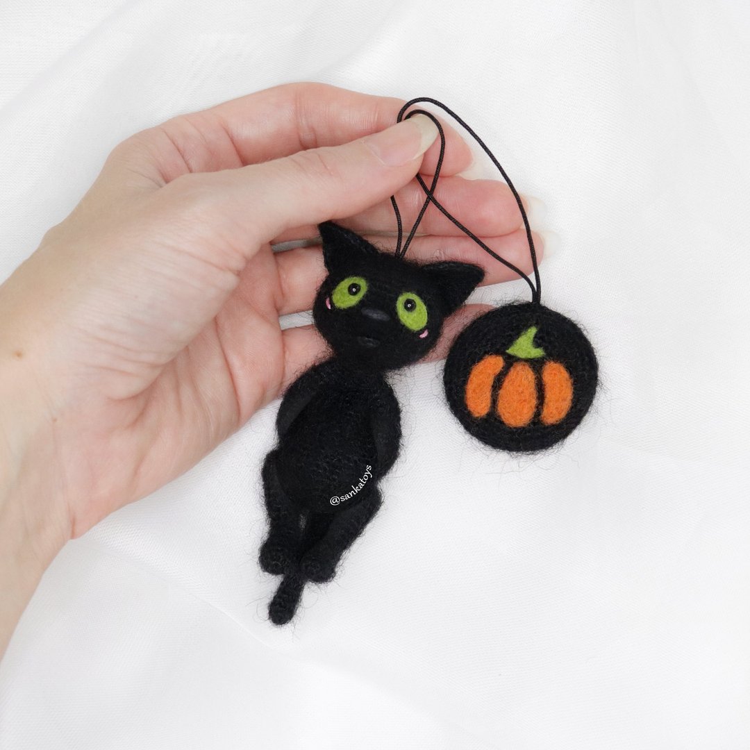 钩针图案黑猫和南瓜，PDF数字，万圣节小猫教程 - 手工艺教程/工具书 - 其他材质 