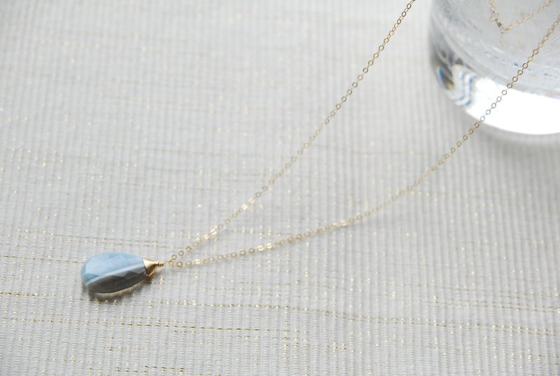 Striped blue opal necklace 45cm 14kgf - 项链 - 半宝石 蓝色