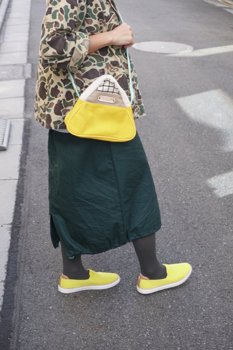 mini crossbody triangle bag small size grid pattern,grey and yellow colour - 侧背包/斜挎包 - 其他材质 黄色