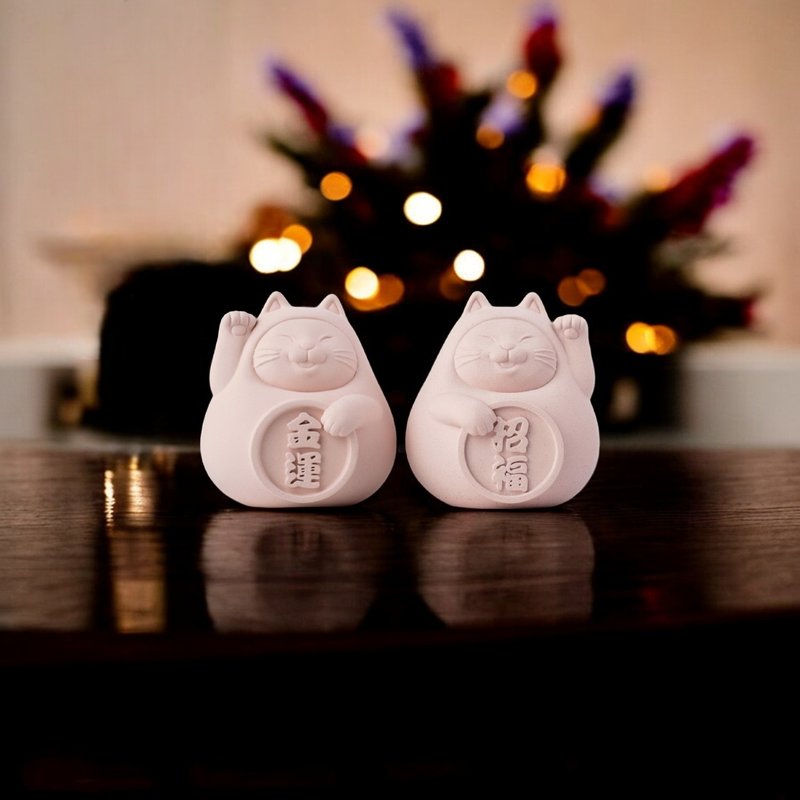 【24小时快速出货】胖胖招财招福猫一对(小) 恋爱粉 - 香薰/精油/线香 - 水泥 黄色