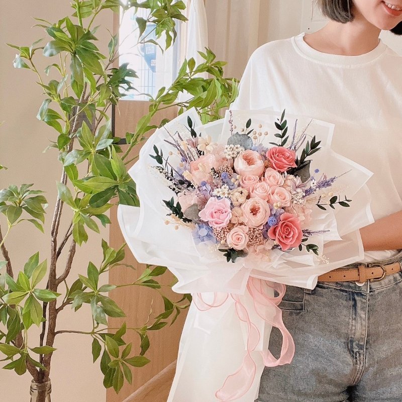 梦幻粉紫色永生花束 - 干燥花/捧花 - 植物．花 粉红色