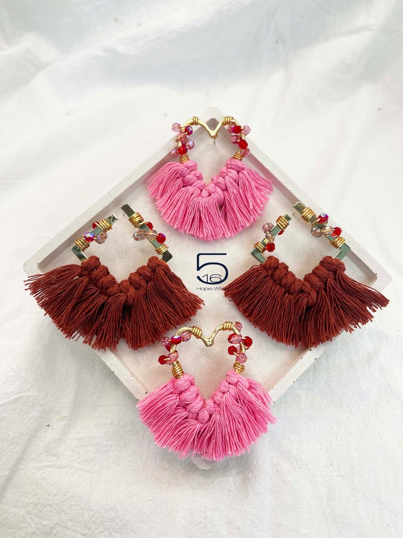 红粉宝石 - 耳环/耳夹 - 棉．麻 