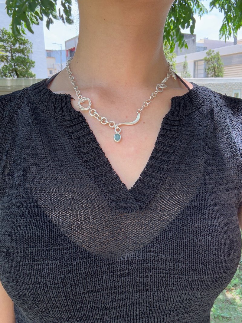 925银不对称设计项链 | 疗愈系手工银饰 | 危地马拉翡翠 日常百搭 - 项链 - 纯银 