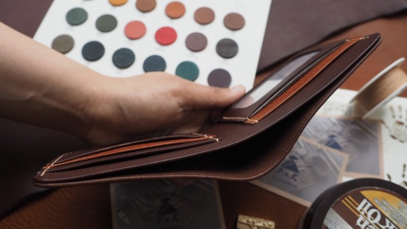 纯手工牛皮钱包皮夹短夹 相片位多卡位 定制化刻字礼物 订制颜色 - 皮夹/钱包 - 真皮 多色