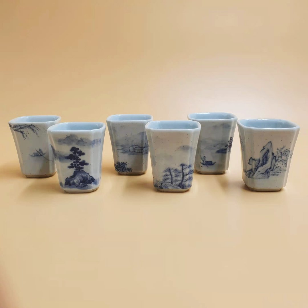 拾金 古韵青花  四方杯 - 茶具/茶杯 - 瓷 