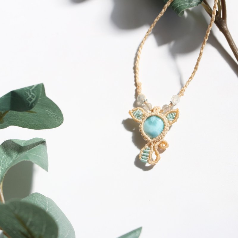 天然石海纹石猫咪蜡线编织项链 - 项链 - 水晶 蓝色