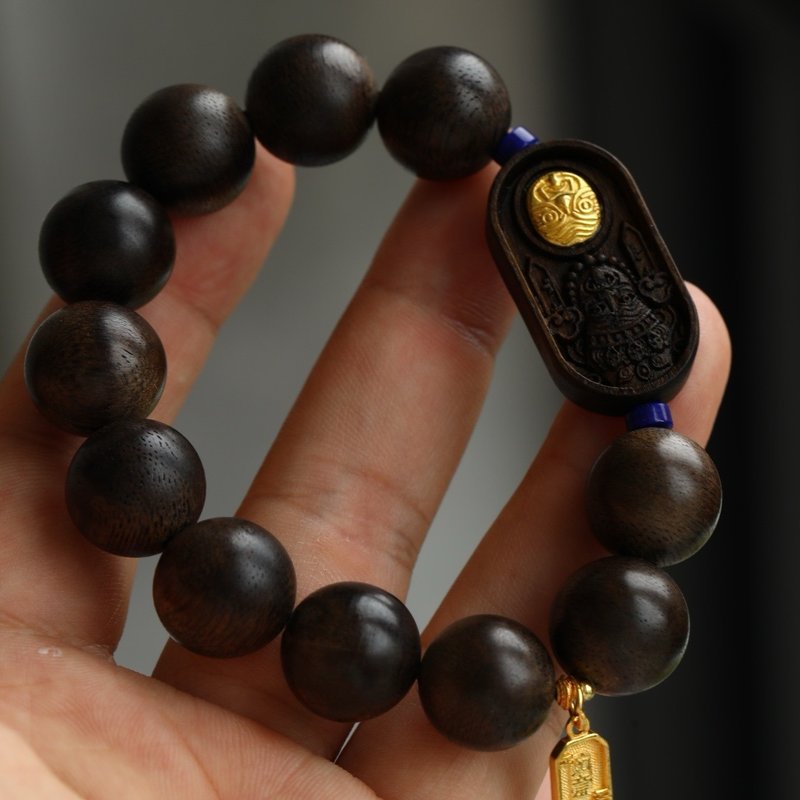 天然沈香 沉香 沈香扎基拉姆手牌平安如意牌设计手串手持 - 手链/手环 - 木头 咖啡色