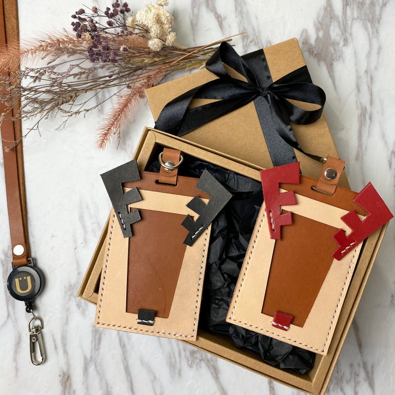 机械鹿识别证含挂绳-情人套组 - 证件套/卡套 - 真皮 咖啡色