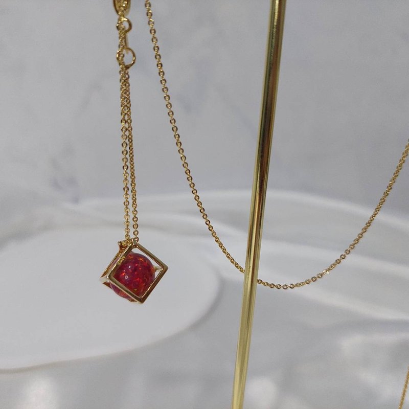 合成火蛋白石项链 - 项链 - 宝石 红色