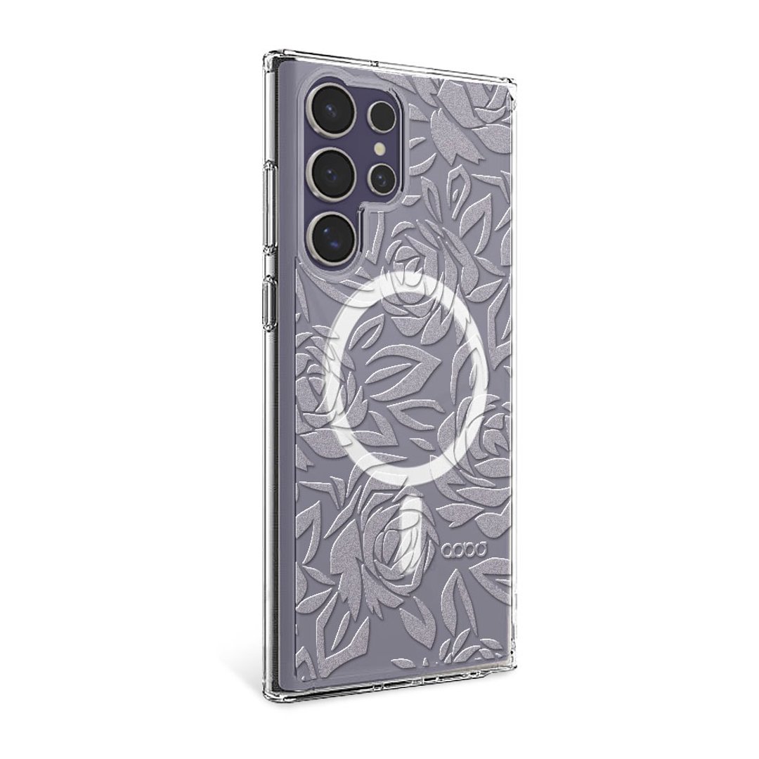 Samsung S26/S25/S24/S23浮雕感轻薄军规防摔磁吸手机壳-透明玫瑰 - 手机壳/手机套 - 其他材质 多色