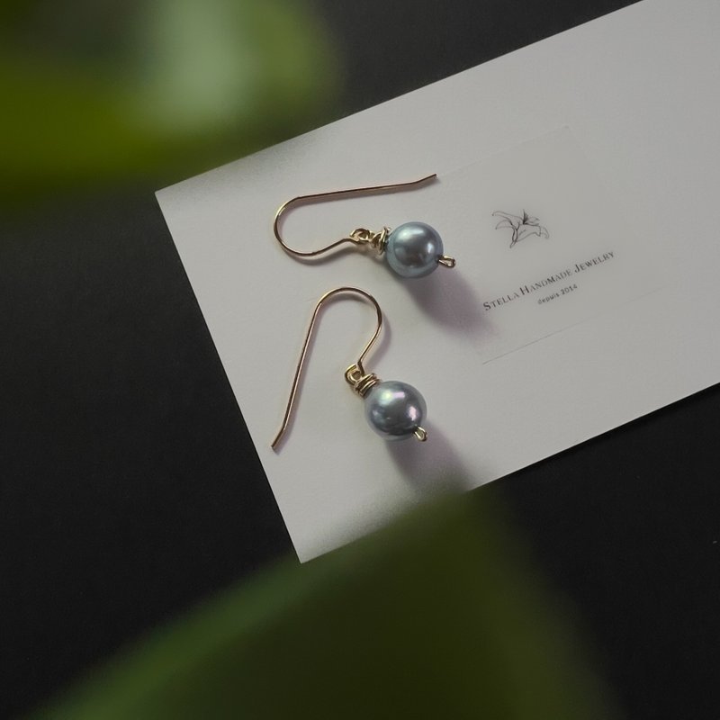 【K14GF】Akoya珍珠钩式耳环 礼盒装 - 耳环/耳夹 - 宝石 灰色