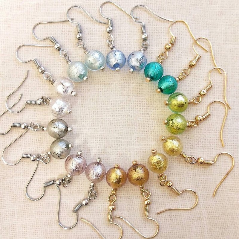 |限量| 24K金/银箔意大利威尼斯穆拉诺 (Murano) 耳环 可改耳夹 - 耳环/耳夹 - 玻璃 多色