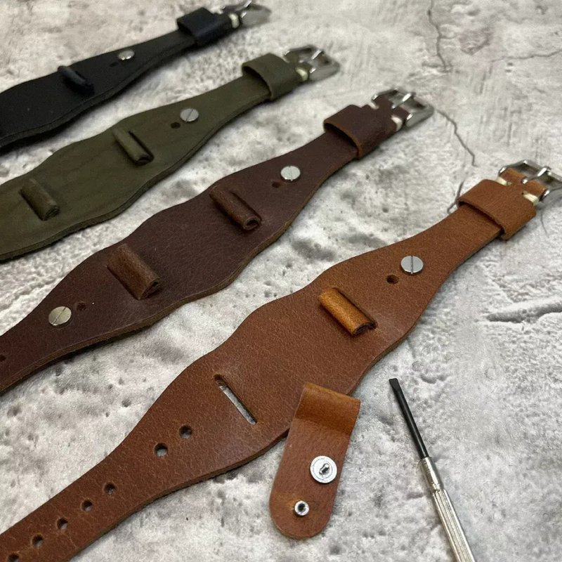 Timeless Watchband 手工复古牛皮真皮男士表带 16/18/20MM - 表带 - 真皮 多色