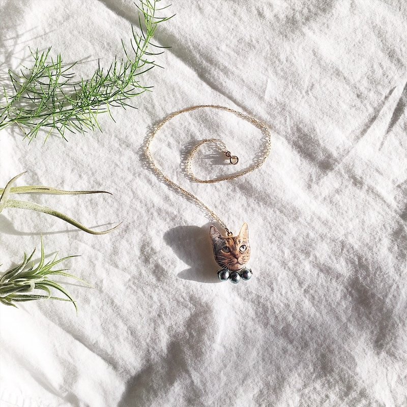 14Kgf的支架以及链可爱的猫脸项链/ Kijitora猫 - 项链 - 其他金属 咖啡色