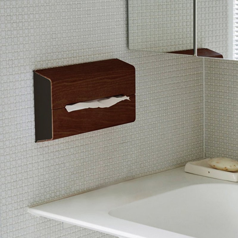 日本ideaco胡桃木纹ABS壁挂/桌上两用面纸架 - 纸巾盒 - 塑料 咖啡色