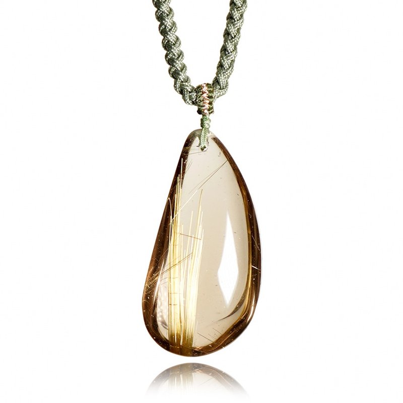 【正佳珠宝】金钛晶 顶级极净竹节金钛 16.4g 金钛晶吊坠 - 项链 - 半宝石 多色