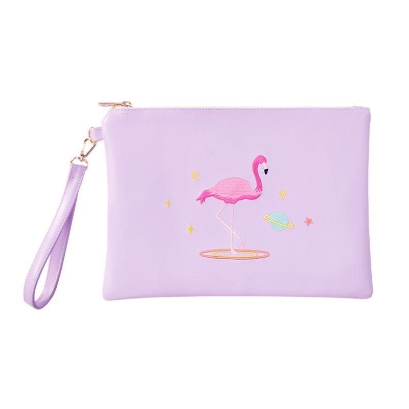 Dear My Universe 红鹤星球手拿包 - 紫 - 手提包/手提袋 - 真皮 紫色