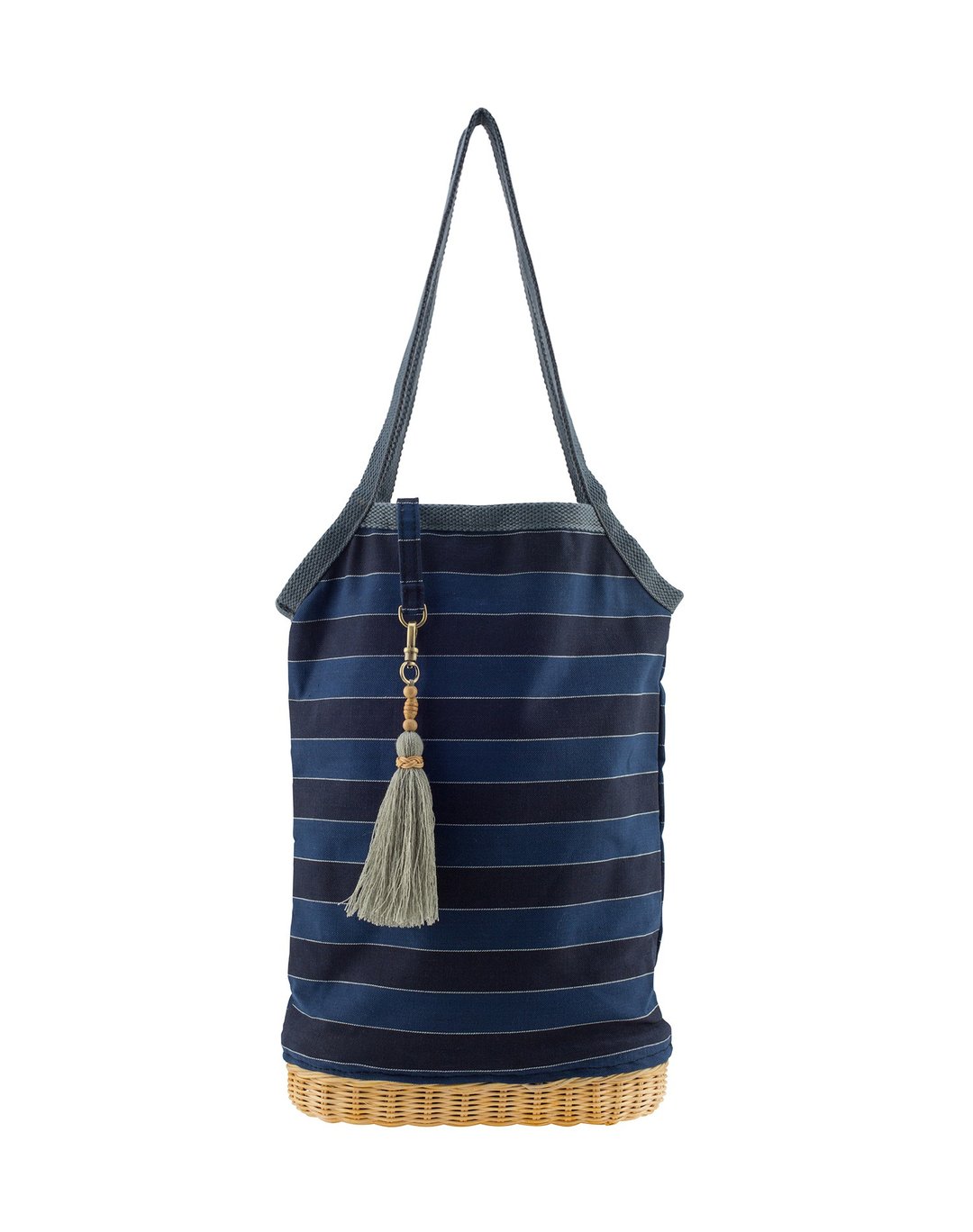 NAVY STRIPED CAMI TOTE - 手提包/手提袋 - 棉．麻 蓝色