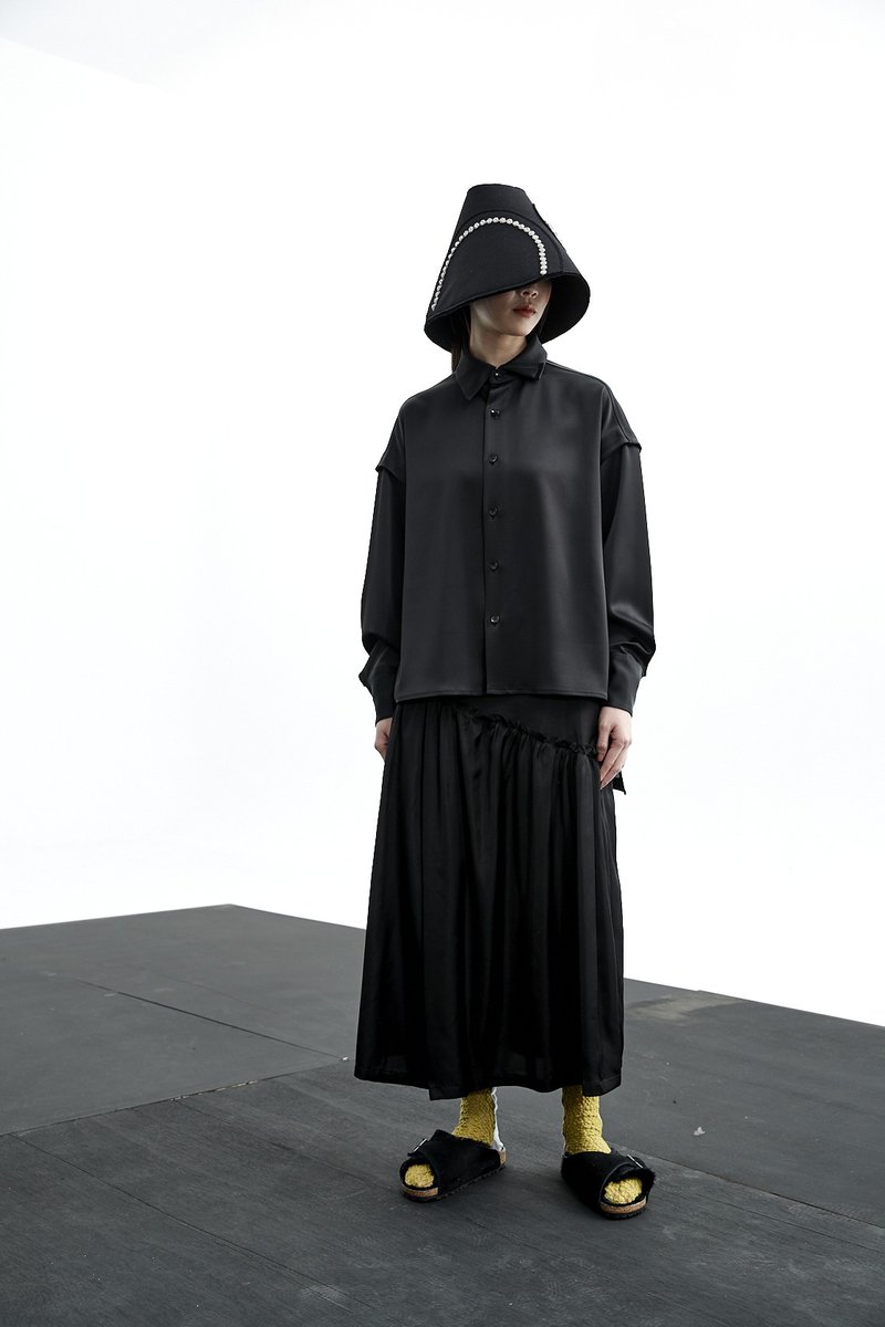 肩线剪接设计衬衫 - 女装衬衫 - 棉．麻 白色