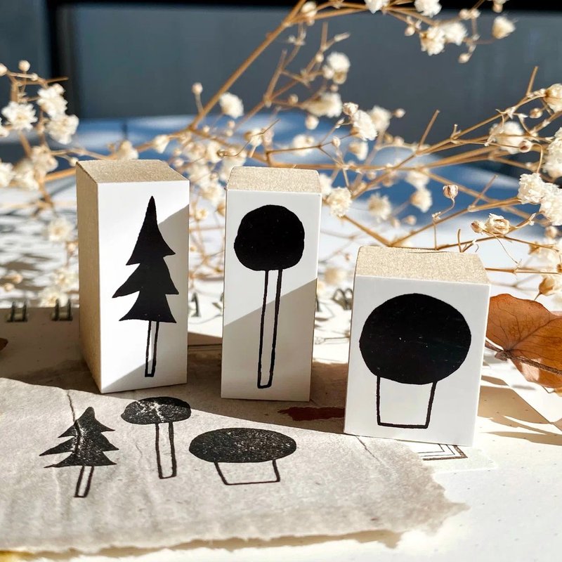 Fairytale forest rubber stamp set (3 stamps) - 印章/印台 - 橡胶 白色