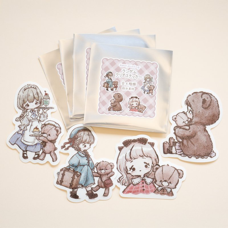 透明贴纸 – 女孩与泰迪熊 / 盲袋包装 - 贴纸 - 纸 咖啡色