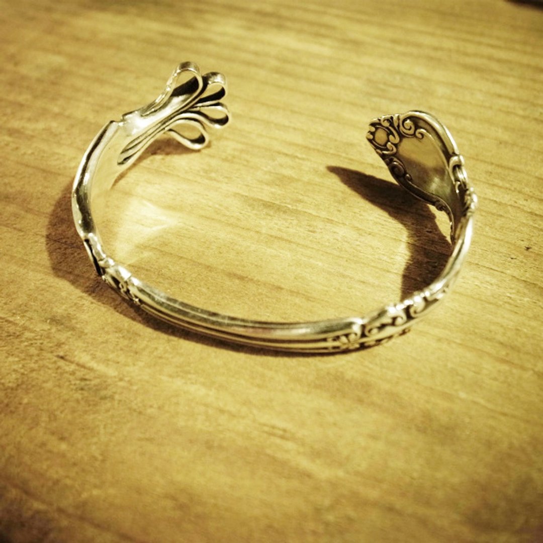 Unique British Antique Fork Remake Silver Bangle _0642 Men's Recommended - 手链/手环 - 其他金属 银色