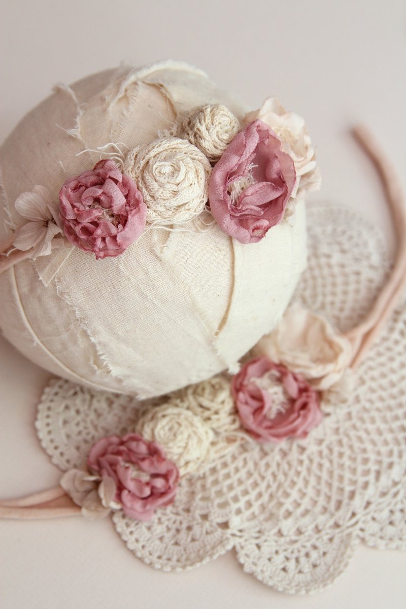 婴儿头带 宝宝头带 婴儿头饰 弥月礼物 弥月头饰 百日宴头饰  - 婴儿帽/发带 - 棉．麻 粉红色