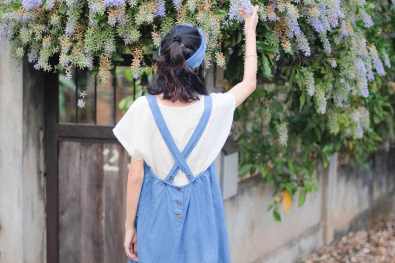 :: Linen Backcross Pinafore :: Light blue natural indigo ::. - 背带裤/连体裤 - 其他材质 蓝色
