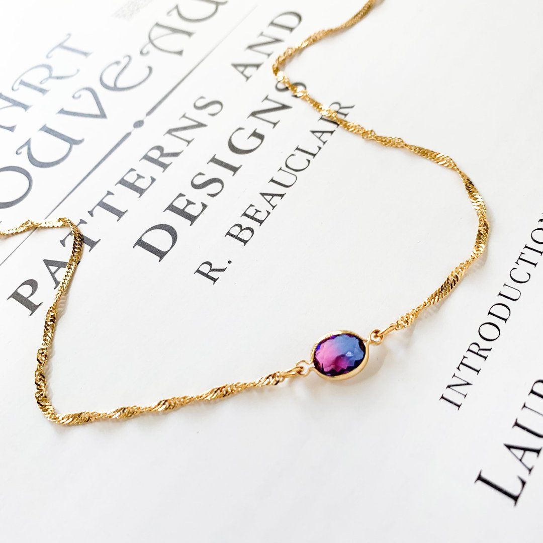 Blue Purple 2 Color Choker Necklace SV268 - 锁骨链 - 玻璃 紫色