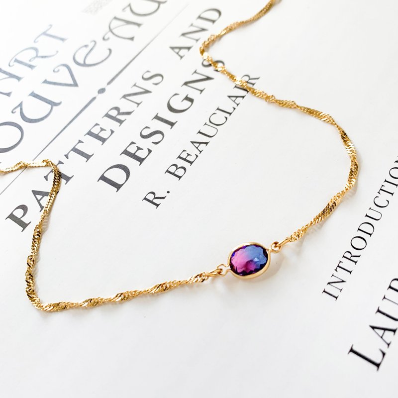 Blue Purple 2 Color Choker Necklace SV268 - 锁骨链 - 玻璃 紫色