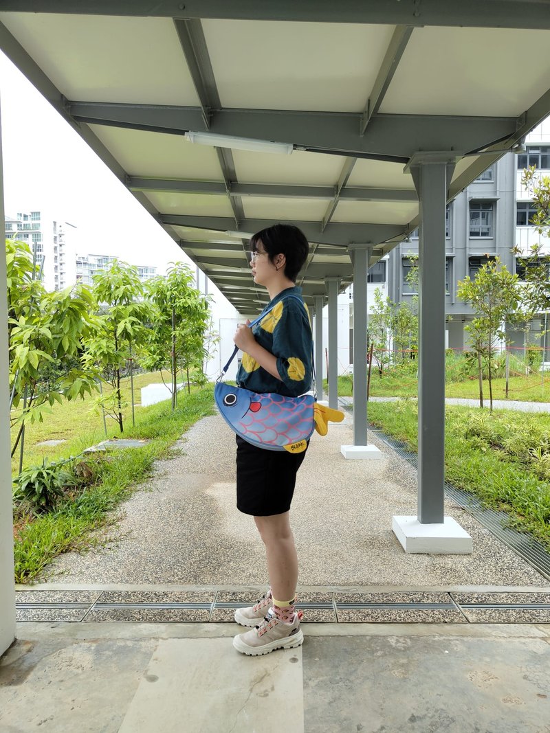 斜背鱼袋 - 侧背包/斜挎包 - 聚酯纤维 蓝色