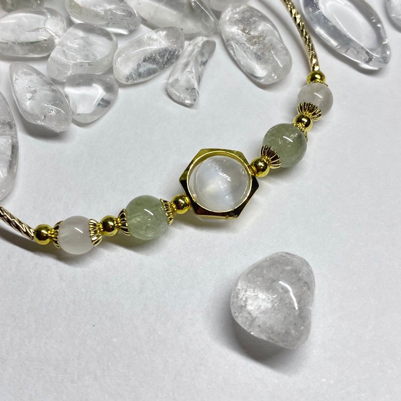 【小D】金葡萄 蓝月光 透石膏 斯华洛 浅金弯管 简约六边形 手链 - 手链/手环 - 水晶 