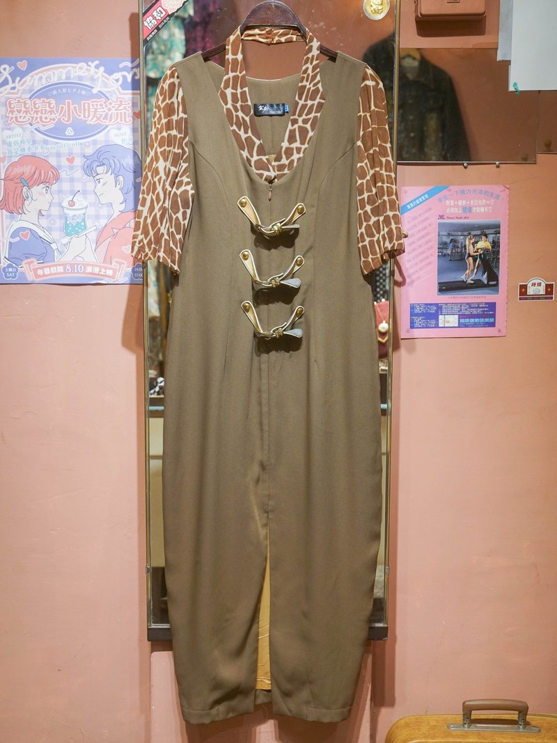 纯情百货行 古着 vintage 古着洋装 咖啡斑纹绕颈洋装 OPD.0046 - 洋装/连衣裙 - 聚酯纤维 咖啡色