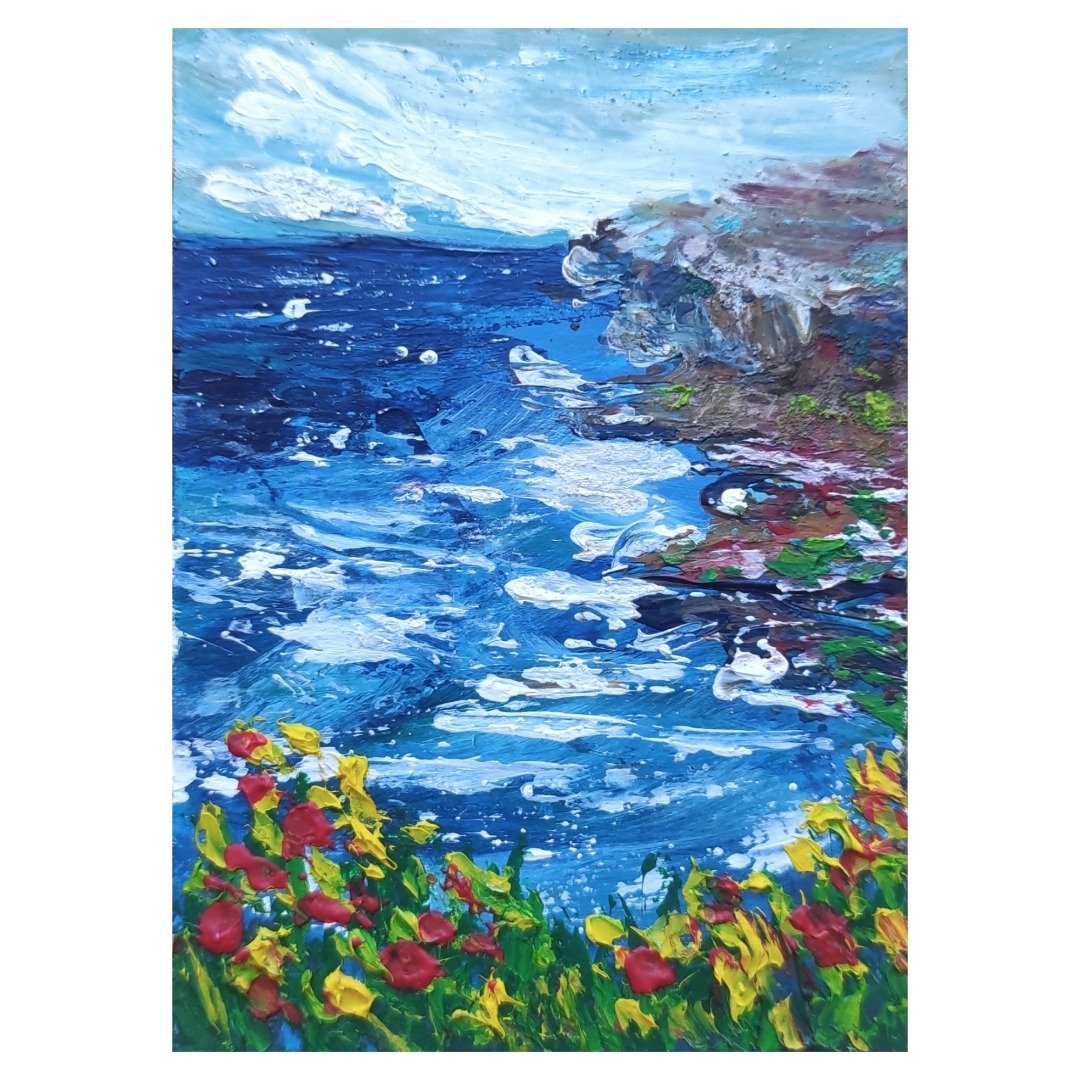 ACEO 海景画 花卉海岸 微型卡 - 墙贴/壁贴 - 纸 多色