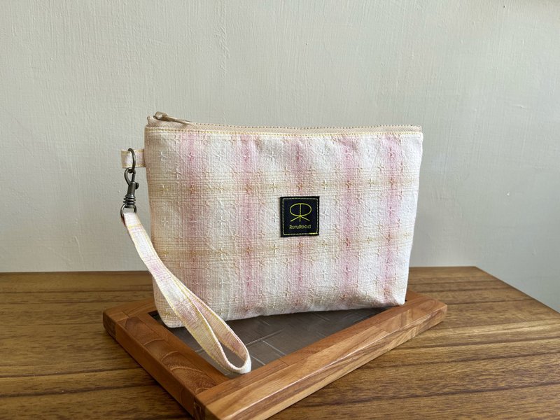 日本先染布 / 先染双层包 / 起司草莓蛋糕 - 化妆包/杂物包 - 棉．麻 粉红色