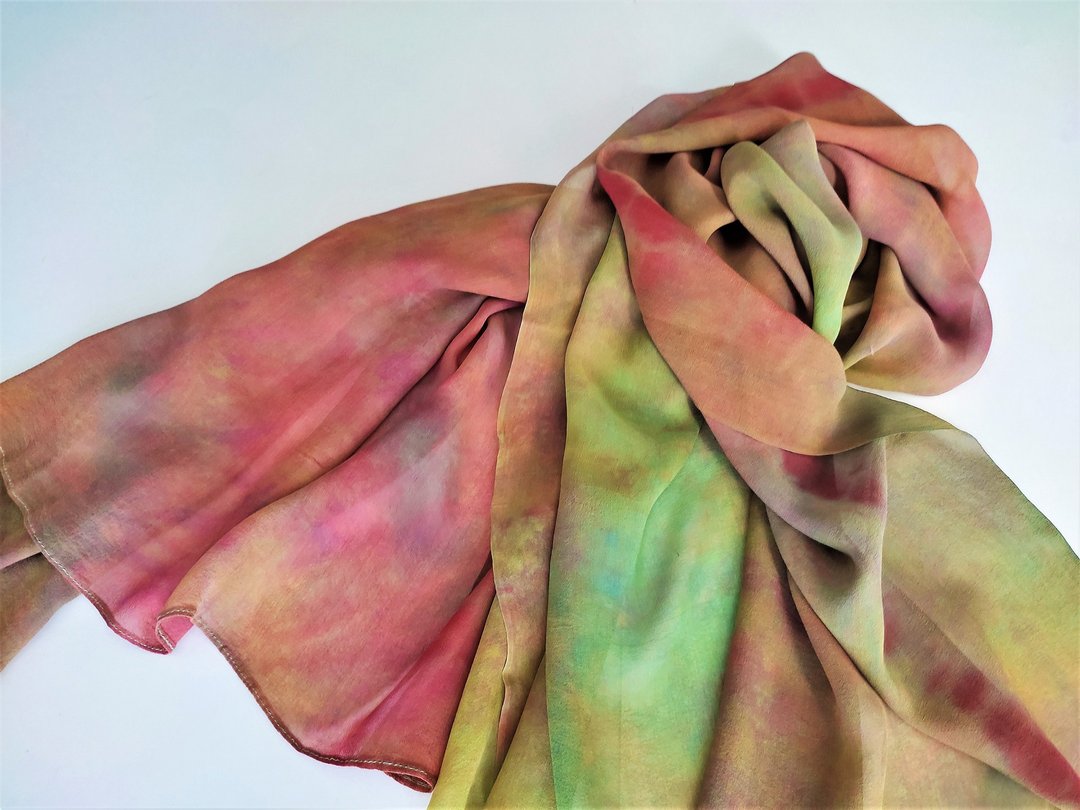 絲巾 Hand dyed silk scarf art Chiffon tie dye scarf Silk shawl Head scarf - 丝巾 - 丝．绢 多色