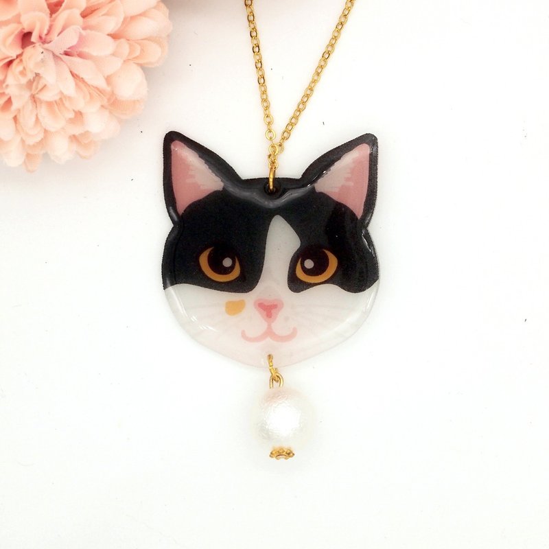 Meow绵绵珠系列 - 手作黑白猫猫绵绵珠项链 - 项链 - 压克力 黑色