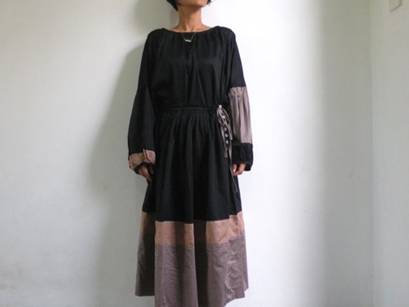 Color combination pleated skirt / gray - 裙子 - 棉．麻 