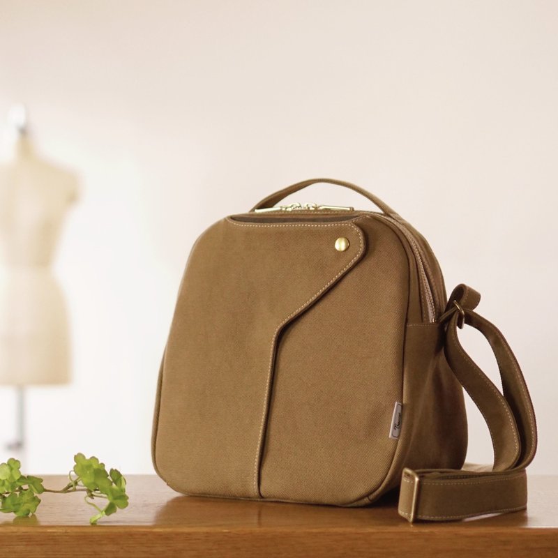 巧克力 / 暖棕米 × 军绿 【接单订制】 Trocco 帆布包 - 侧背包/斜挎包 - 棉．麻 咖啡色