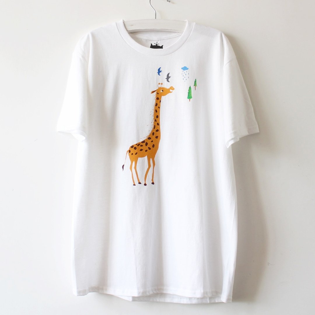 长颈鹿T shirt I 森林日常 I 手工绢印T裇 - 女装 T 恤 - 棉 白色