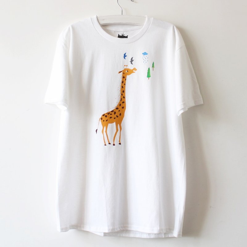 长颈鹿T shirt I 森林日常 I 手工绢印T裇 - 女装 T 恤 - 棉．麻 白色