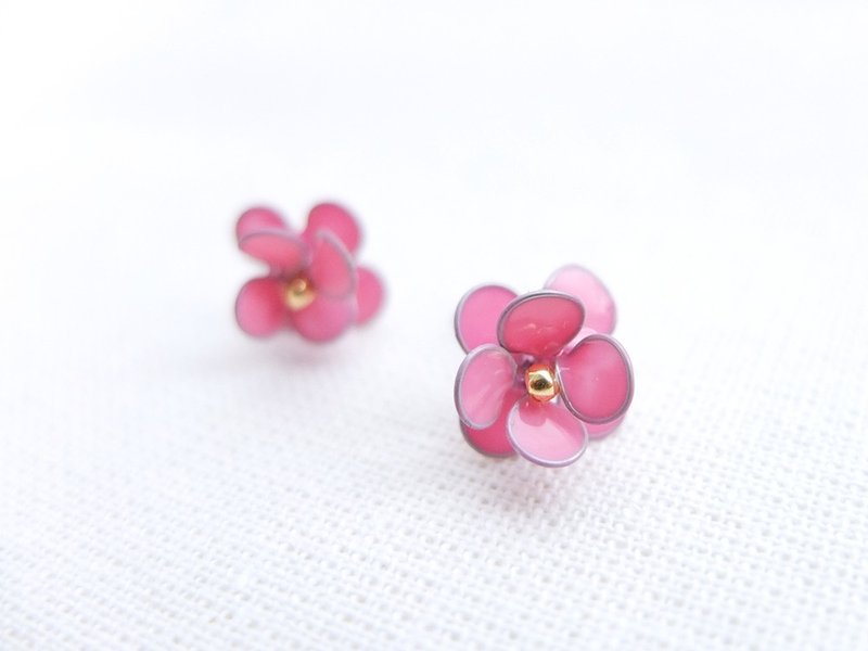 Little Witch | 迷你粉花 - 耳环/耳夹 - 其他材质 粉红色