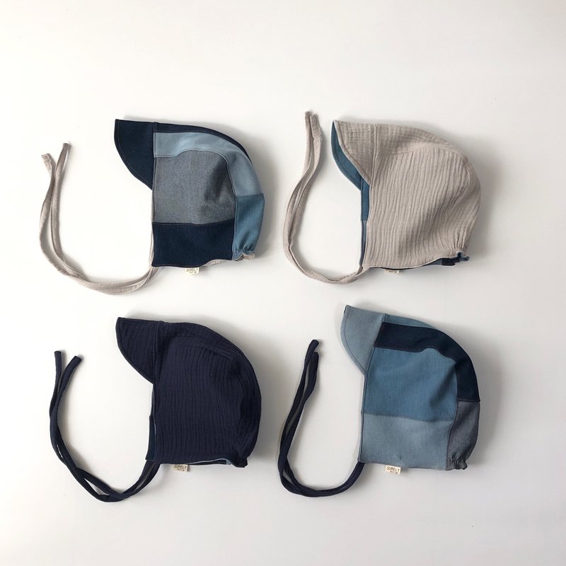 一块一块拼成梦想蓝图 | 牛仔拼接双面鸭舌Baby婴儿帽 - 婴儿帽/发带 - 棉．麻 蓝色