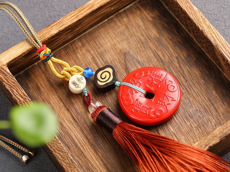 天然原矿朱砂精品红砂招财进宝平安扣车挂 朱砂含量高达95以上 - 钥匙链/钥匙包 - 宝石 