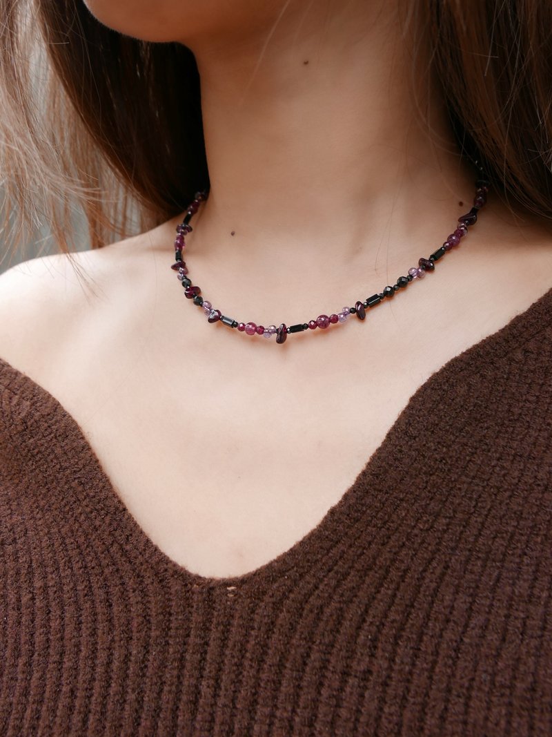 量身订制/医疗钢/天然石项链/培因项链/石榴石/黑玛瑙 - 项链 - 石头 红色