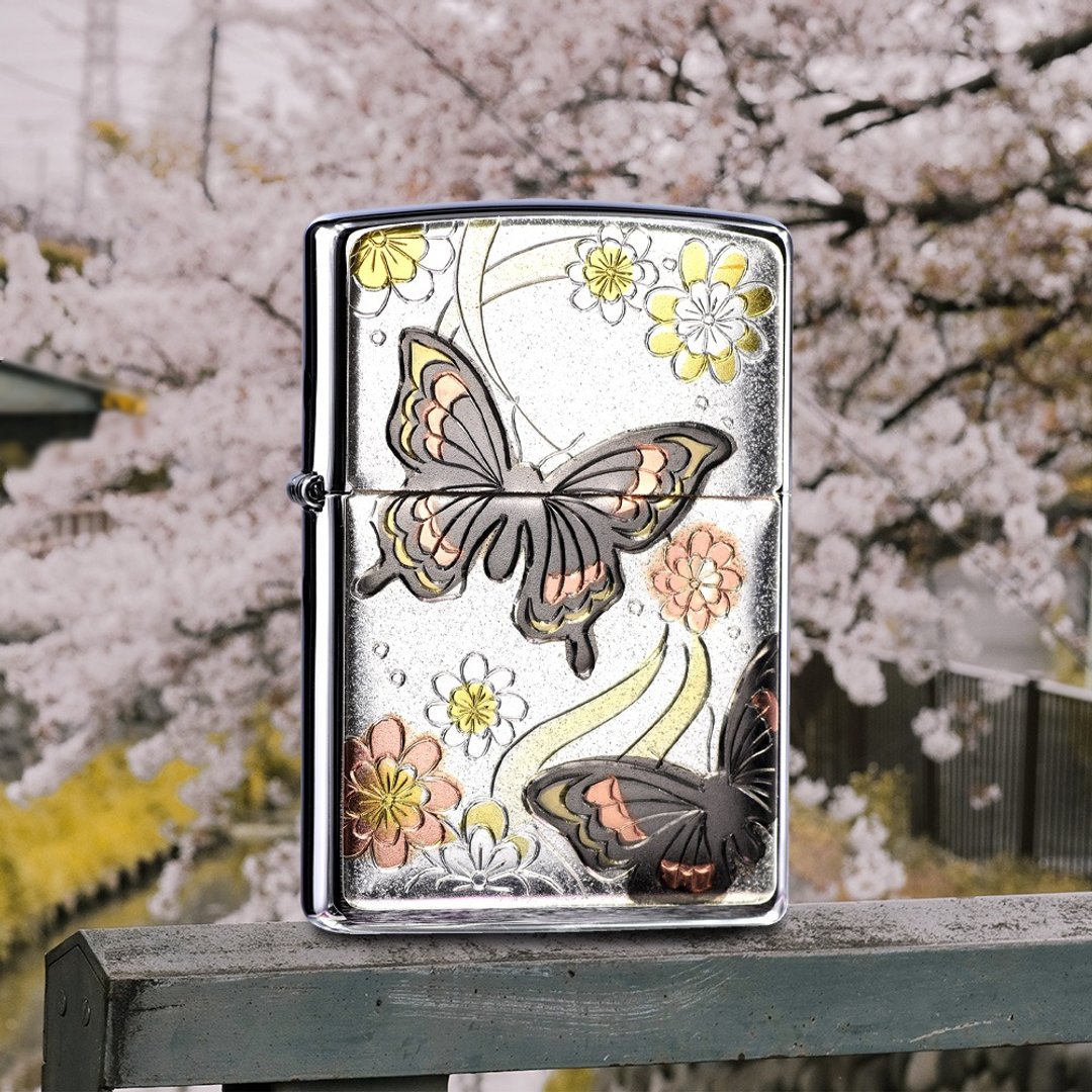 【ZIPPO官方旗舰店】日本传统风格-蝴蝶翩翩起舞防风打火机 5-125 - 其他 - 铜/黄铜 银色