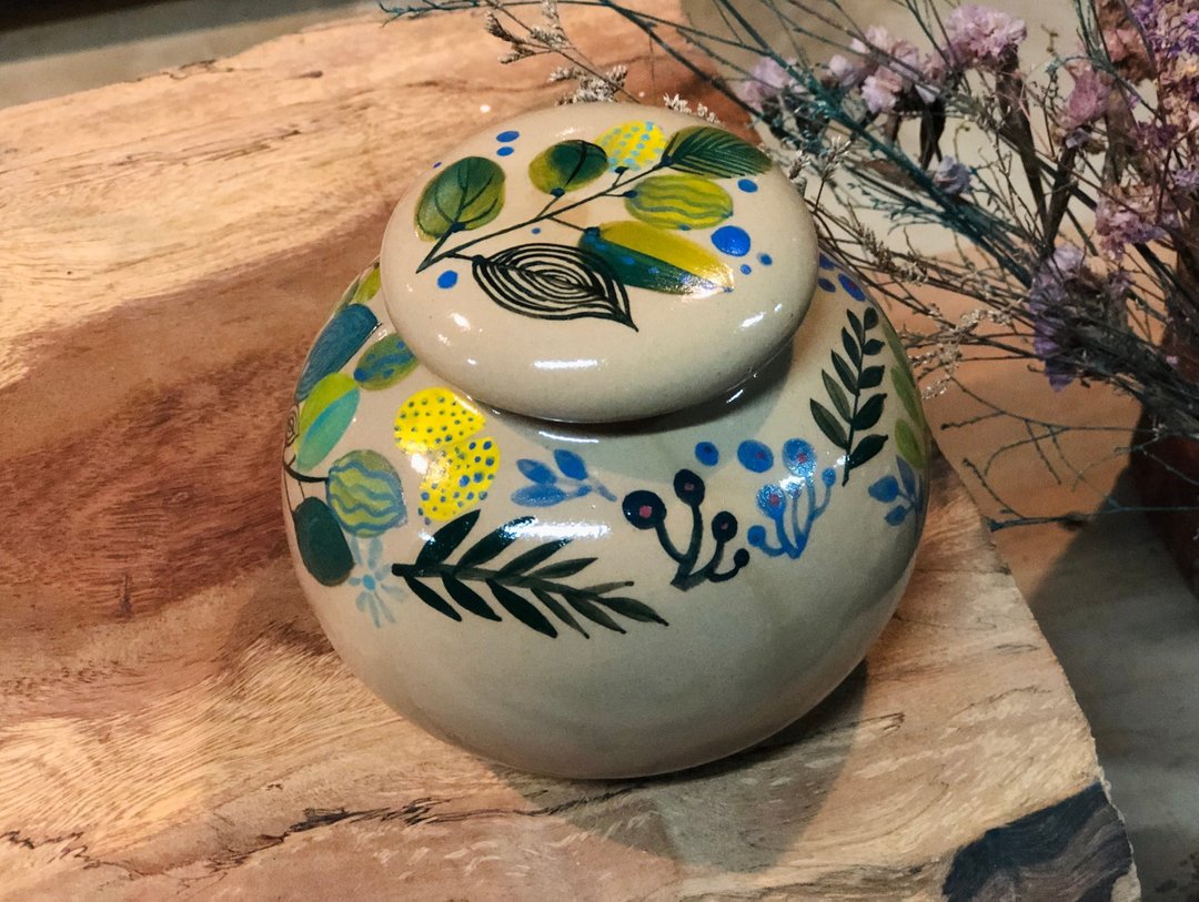 翠绿小植 纯手工制作绘制 陶瓷茶仓 茶叶罐 密封罐 - 茶具/茶杯 - 陶 绿色